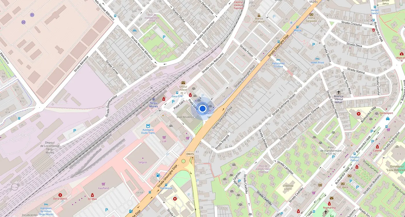 Hartă: Adial Electronic pe Strada Gării nr. 5, lângă Gara CFR Târgu Mureș, pe Strada Gheorghe Doja