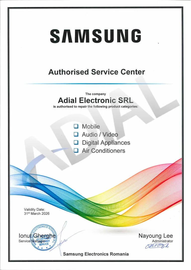 Certificat de autorizare Samsung pentru reparații, Adial Electronic 2025